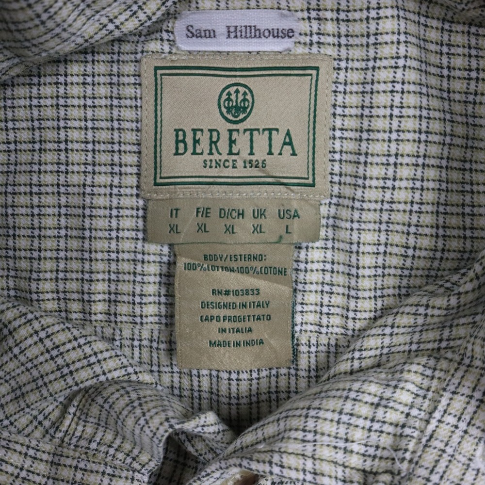 Beretta Shirt Mens Large Outdoor Casual Pocket Button Up Green Plaid Long Sleeve - Picture 4 of 11
